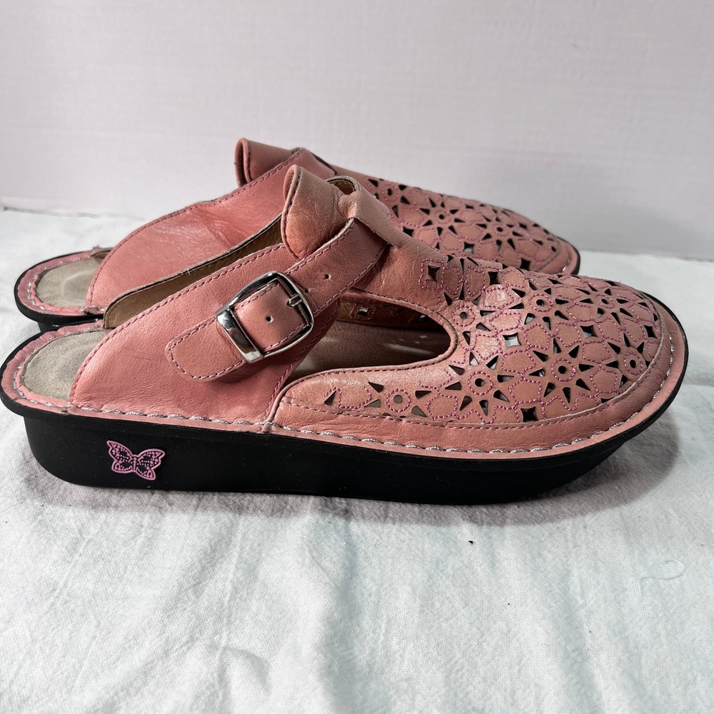 Alegria Dusty Rose Breeze ALG-635 Clogs Womens 10.5 Leather Floral Laser Cut - Picture 3 of 7